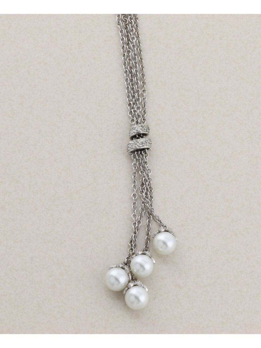 Sterling Silver Two Strand Pearl Lariat Drop Necklace 16" to 18" - Picture 8 of 8